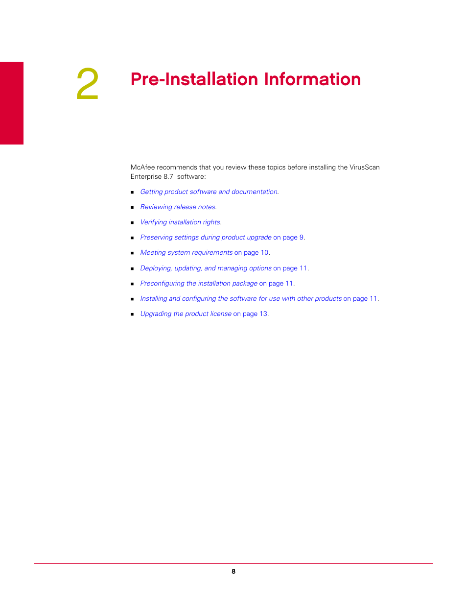 2 pre-installation information, Pre-installation information | McAfee VIRUSSCAN 8.7I User Manual | Page 8 / 38