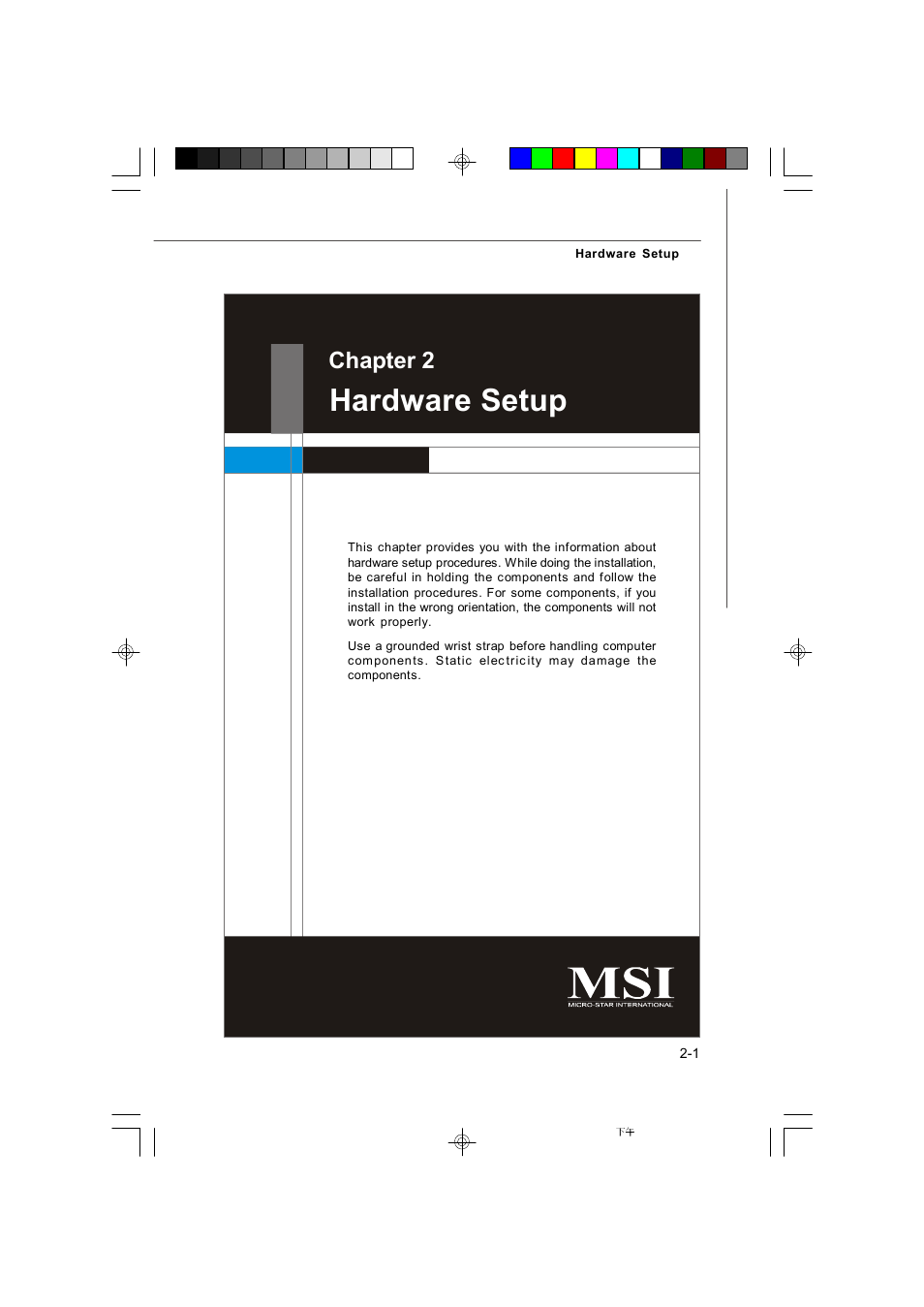 Hardware setup, Chapter 2 | Microstar G41M User Manual | Page 15 / 92