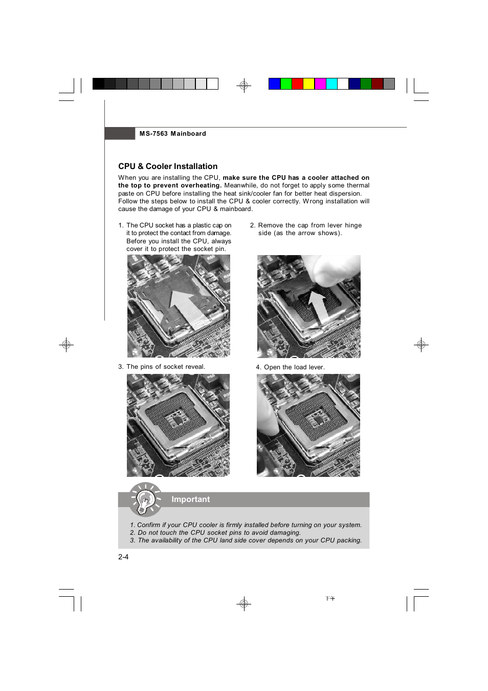 Important, Cpu & cooler installation | Microstar G41M User Manual | Page 18 / 92