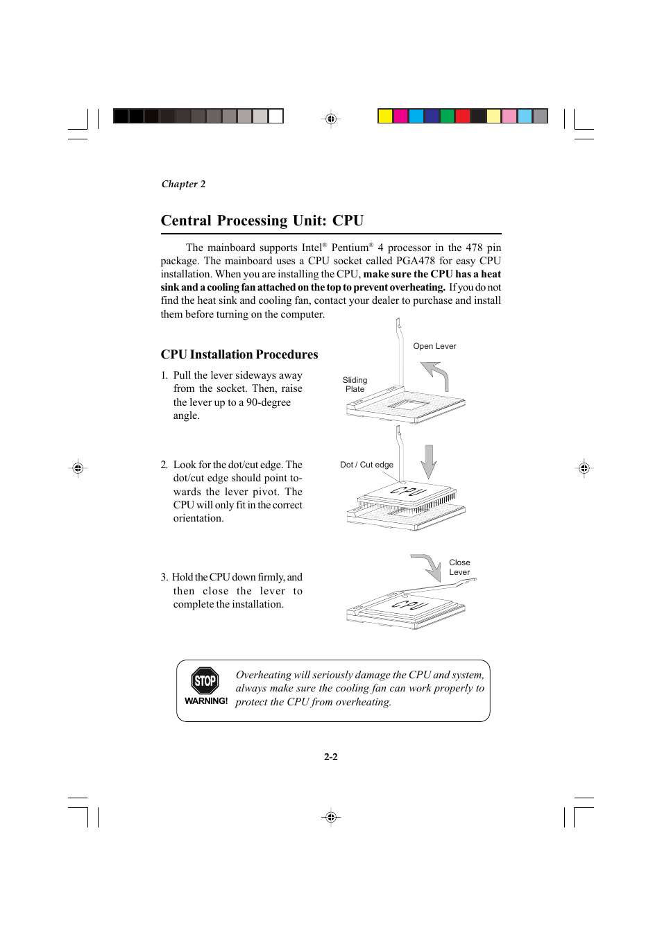 Central processing unit: cpu, Cpu installation procedures | Microstar MS-6547 (v1.X) ATX Mainboard G52-MA00514 User Manual | Page 14 / 67