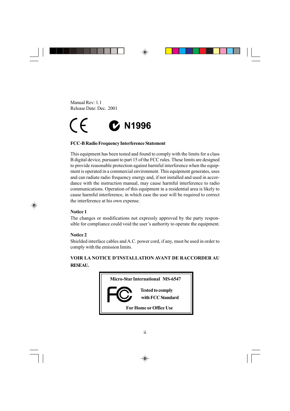 Microstar MS-6547 (v1.X) ATX Mainboard G52-MA00514 User Manual | Page 2 / 67