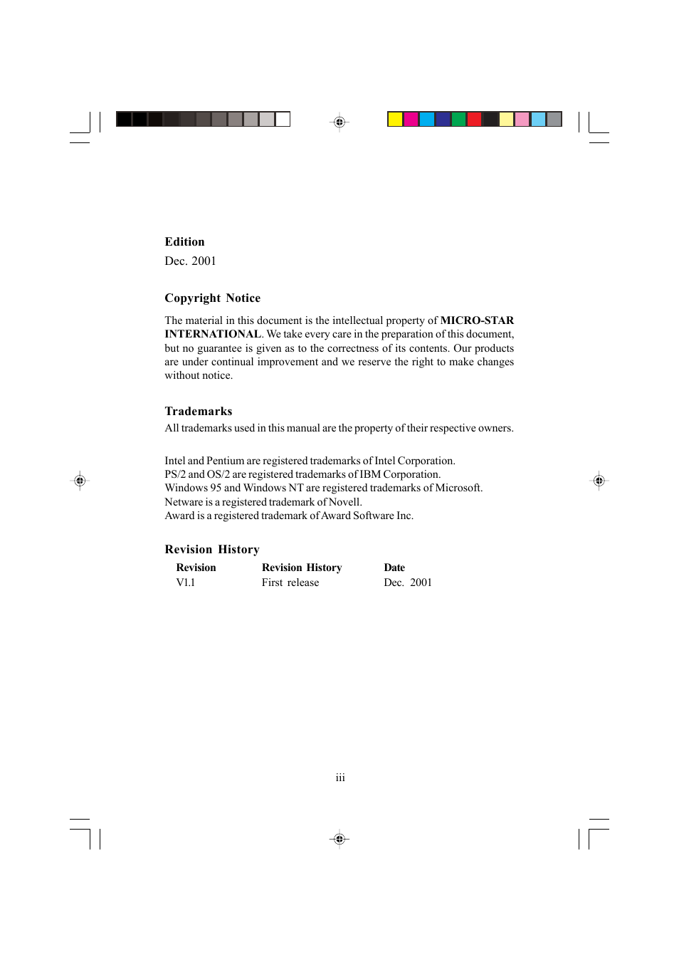 Microstar MS-6547 (v1.X) ATX Mainboard G52-MA00514 User Manual | Page 3 / 67