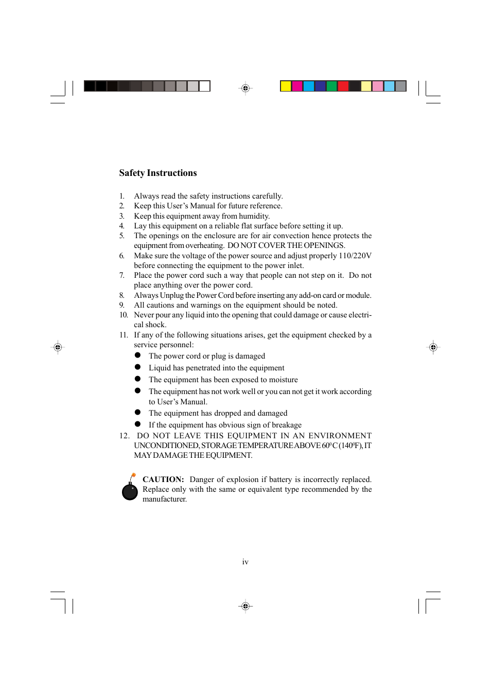 Safety instructions | Microstar MS-6547 (v1.X) ATX Mainboard G52-MA00514 User Manual | Page 4 / 67