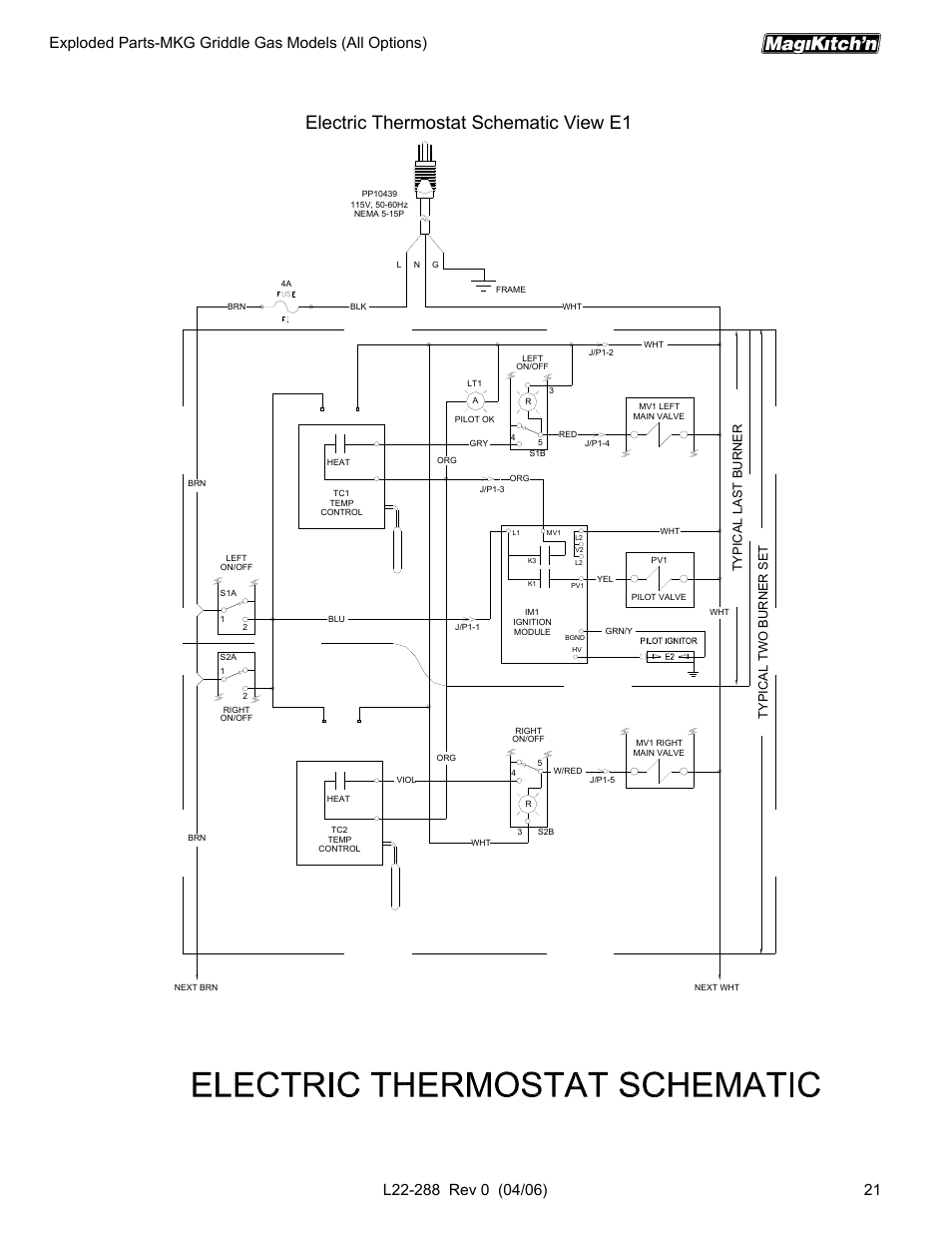 Electric thermostat schematic view e1 | Magikitch'n L22-288 User Manual | Page 21 / 24