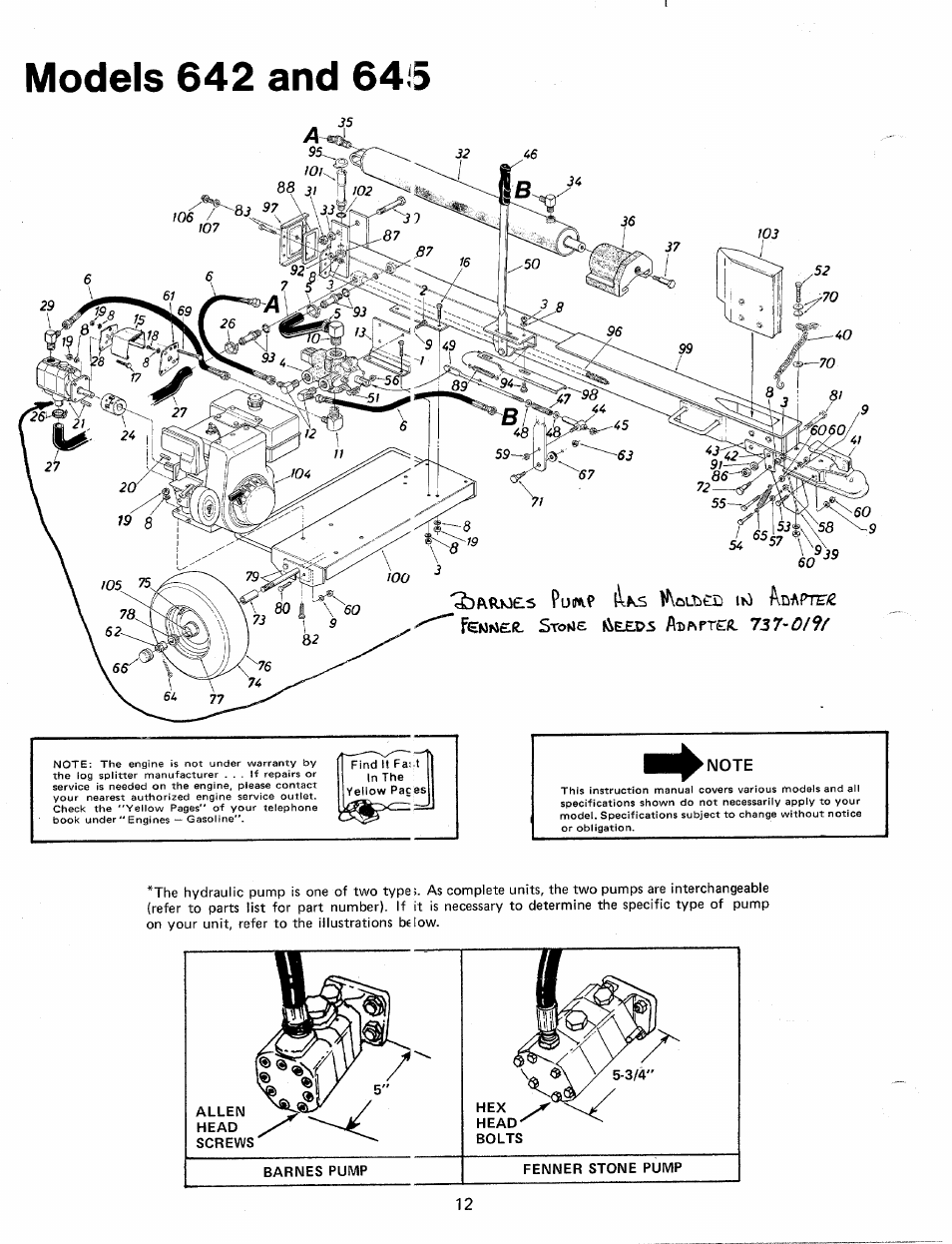 Models 642 and 64i5, Note, 3bfvft.k)£ls pdifi^p | Wolbed ih) anaptf/c | MTD 24645-8 User Manual | Page 12 / 16