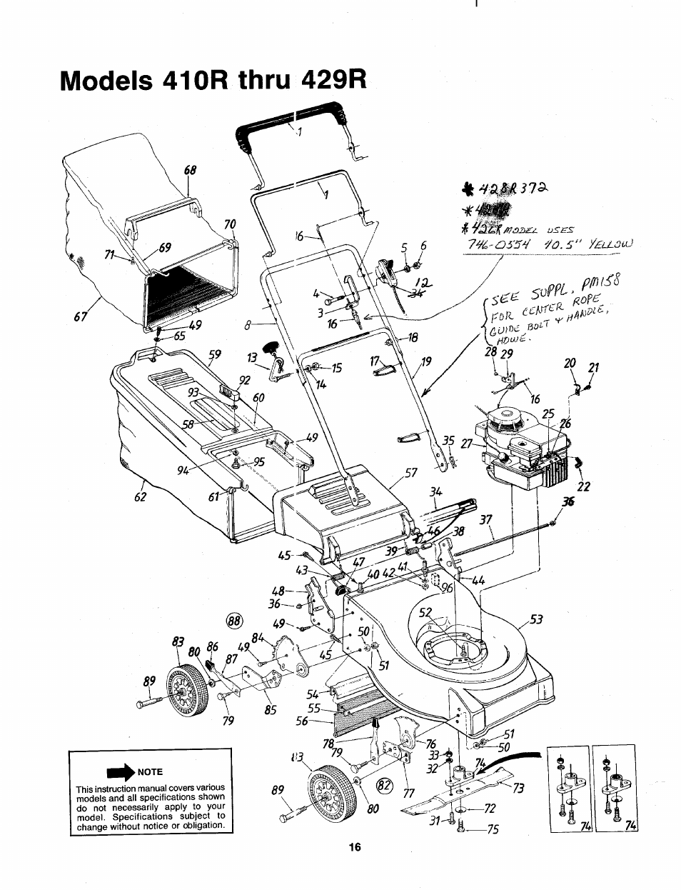 Models 41 or thru 429r, 7^1-oss^ 7o.s“ /£llsaj | MTD 110-428R000 User Manual | Page 16 / 19