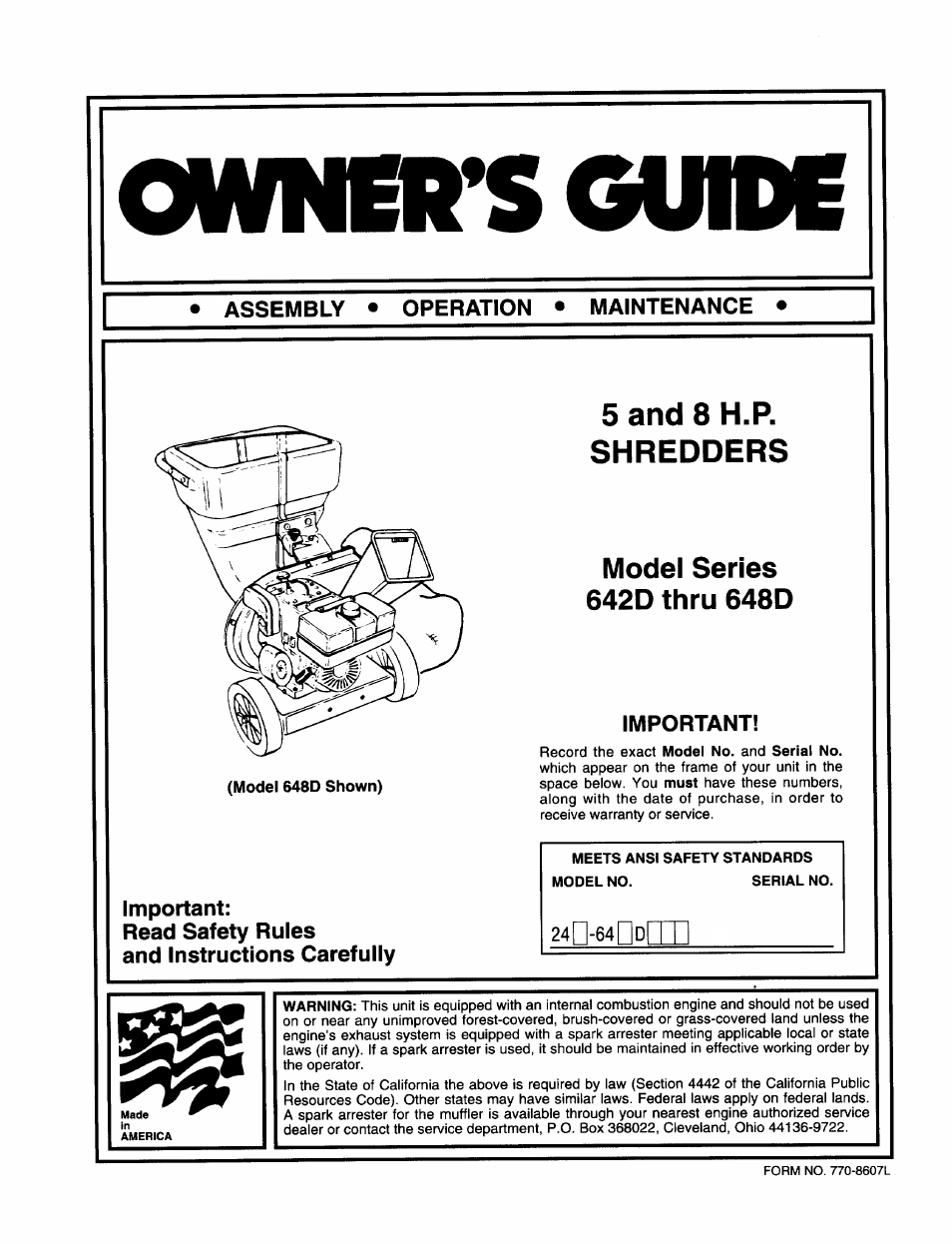 MTD Shredder 642D thru 648D User Manual | 12 pages