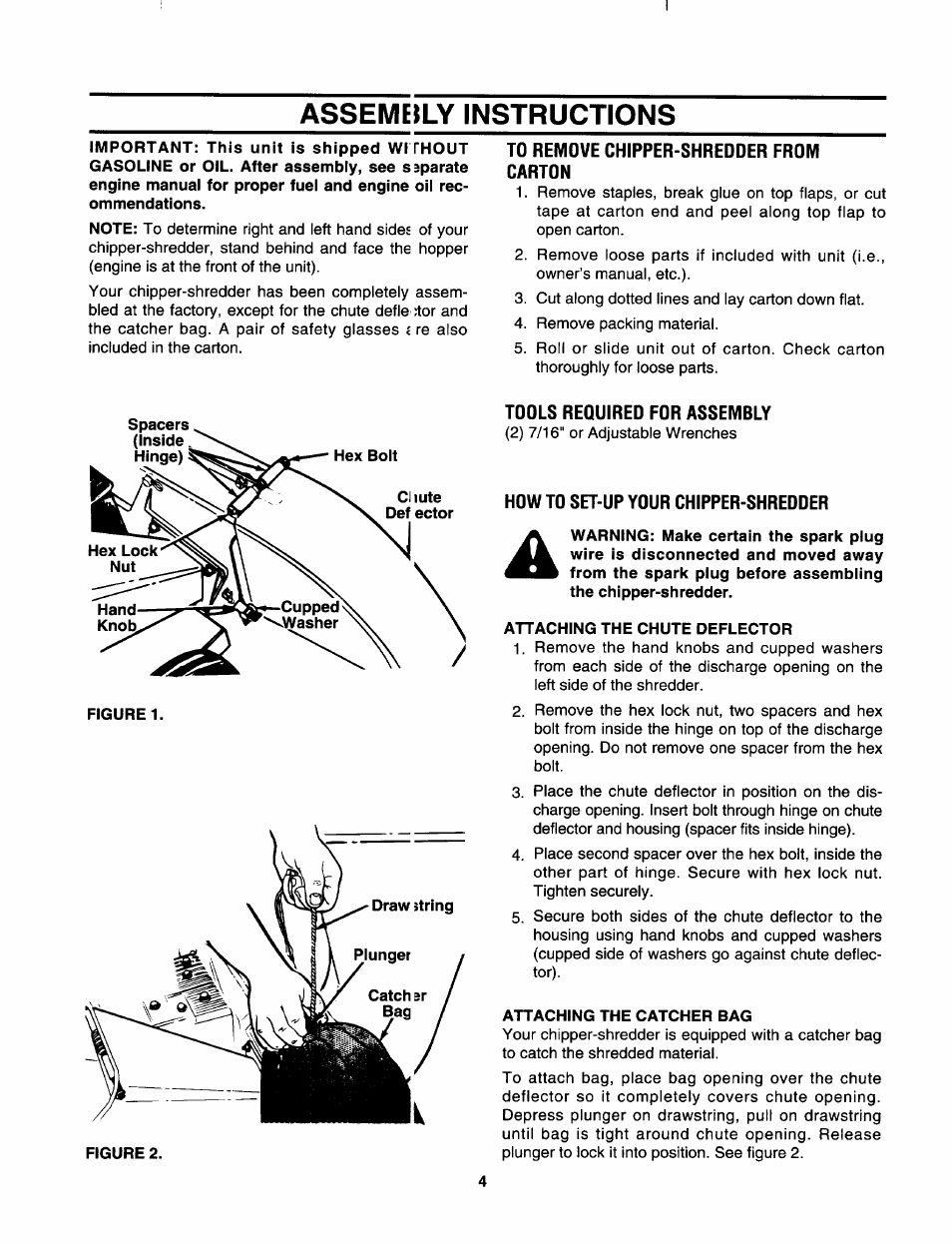 Assemeily instructions, Tools requireo for assembly, How to set-up your chipper-shredder | MTD Shredder 642D thru 648D User Manual | Page 4 / 12