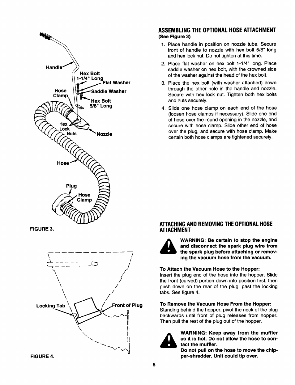 Assembling the optional hose ahachment, Ahaching and removing the optional hose ahachment | MTD Shredder 642D thru 648D User Manual | Page 5 / 12