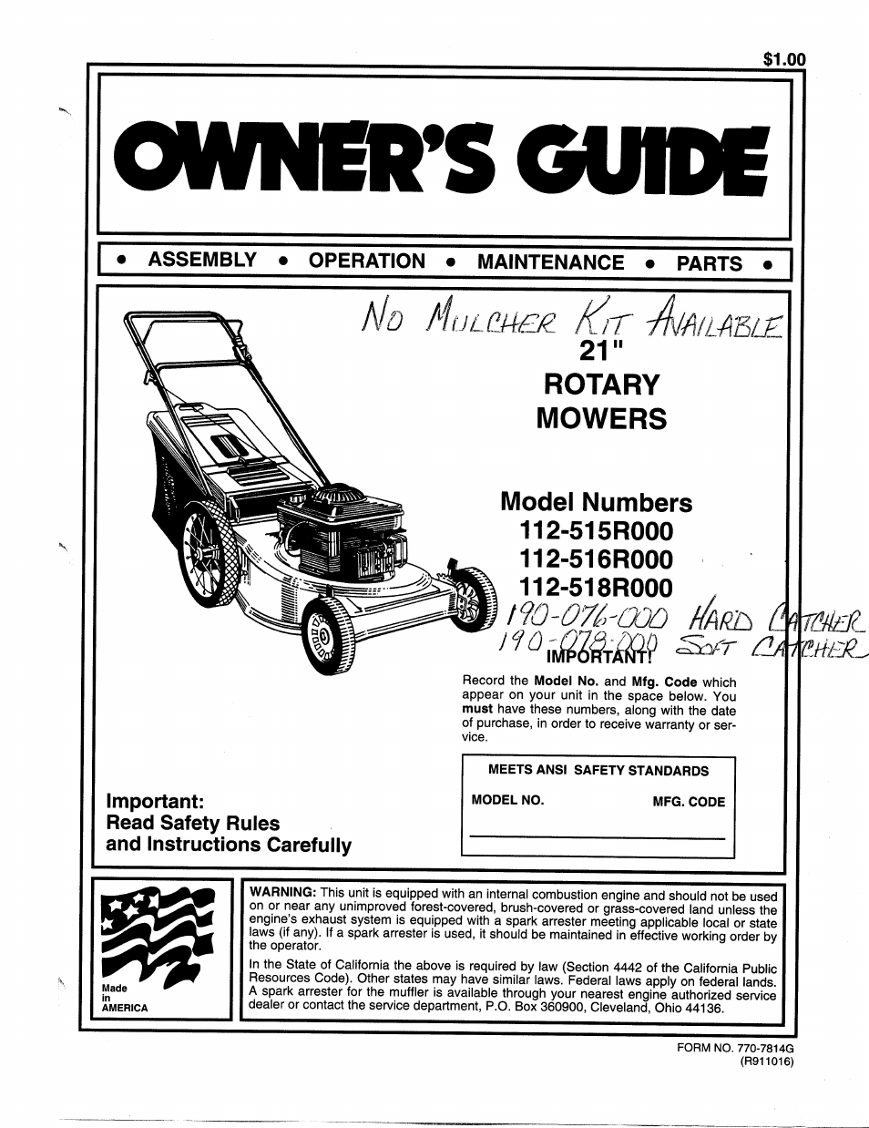 MTD 112-518R000 User Manual | 16 pages