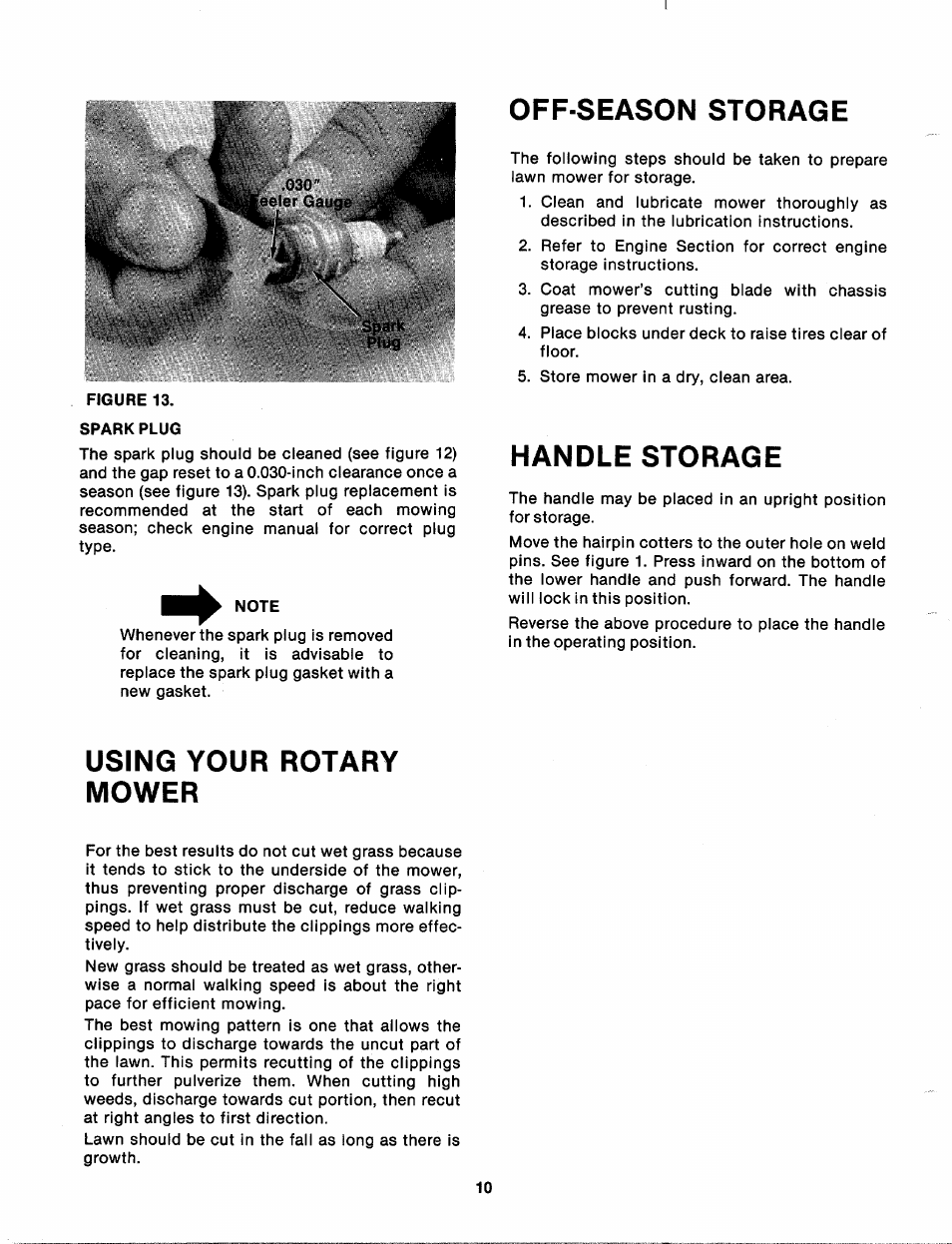 Off season storage, Handle storage, Using your rotary mower | Using your rotary mower off-season storage | MTD 111-902A User Manual | Page 10 / 14