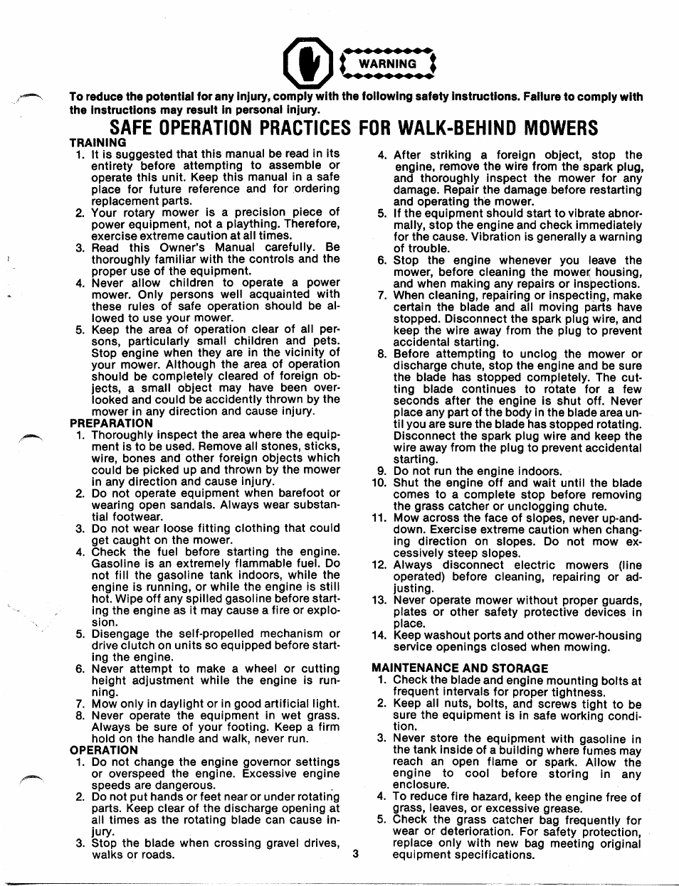 Safe operation practices, For walk-behind mowers | MTD 111-902A User Manual | Page 3 / 14
