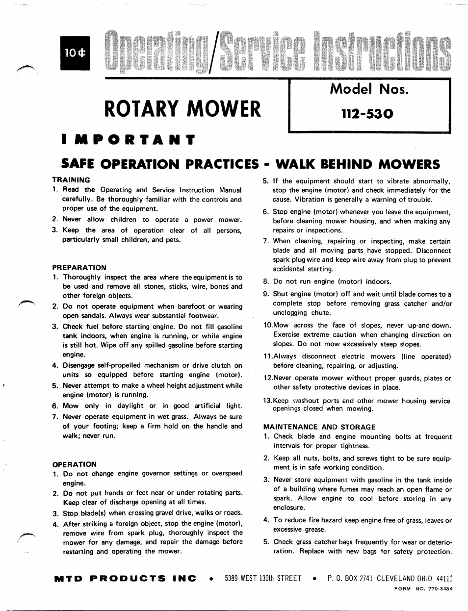 MTD 112-530 User Manual | 10 pages