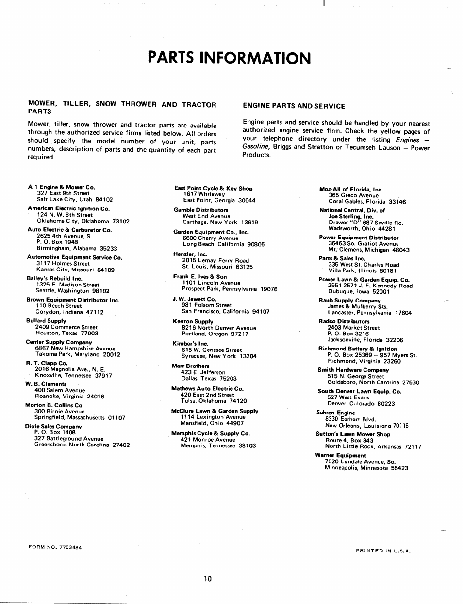 Parts information | MTD 112-530 User Manual | Page 10 / 10