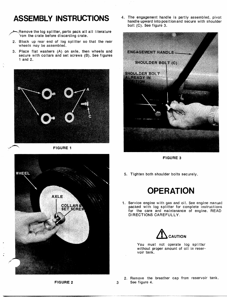 Assembly instructions, Shoulder bolt (c), Operation | MTD 24640-7 User Manual | Page 3 / 12