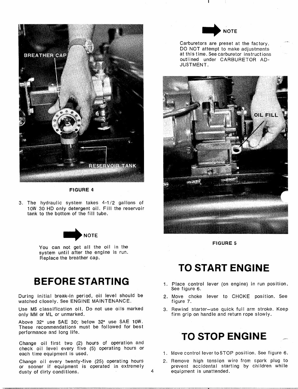 Before starting, To start engine, To stop engine | MTD 24640-7 User Manual | Page 4 / 12