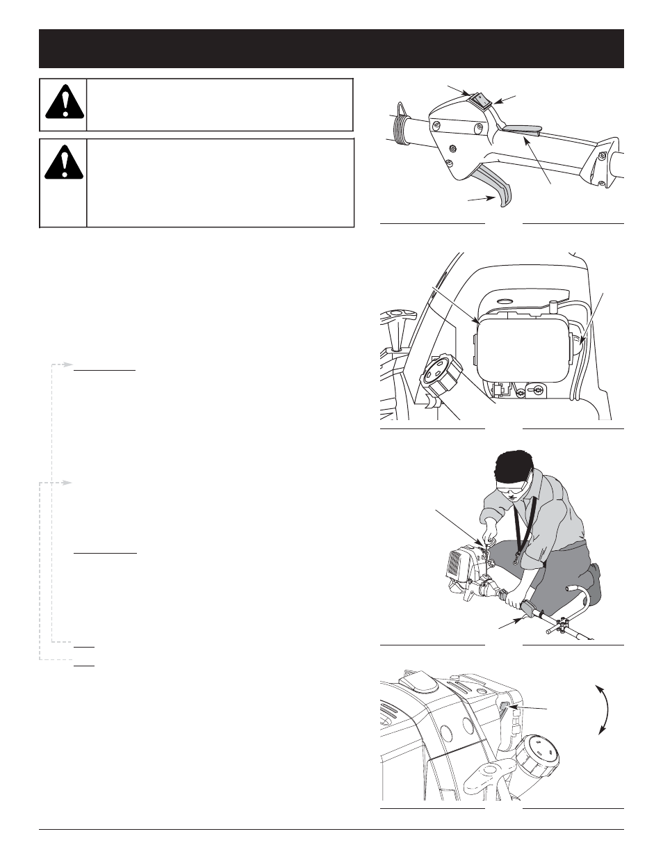 Warning, Starting/stopping instructions, Starting instructions stopping instructions | MTD CC4090 User Manual | Page 13 / 88