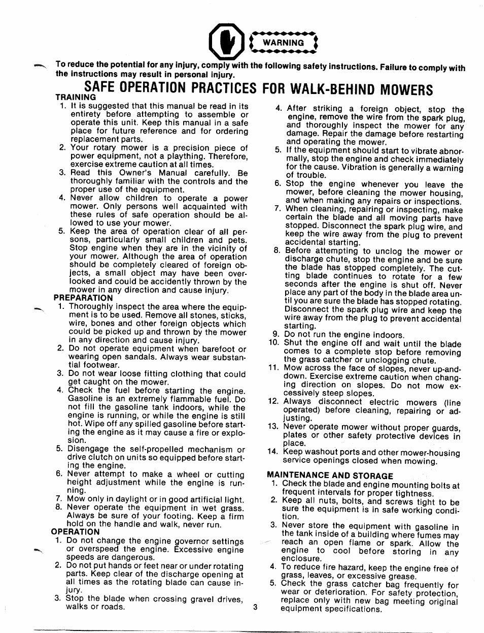 Safe operation practices for walk-behind mowers | MTD 112-112-033 User Manual | Page 3 / 12