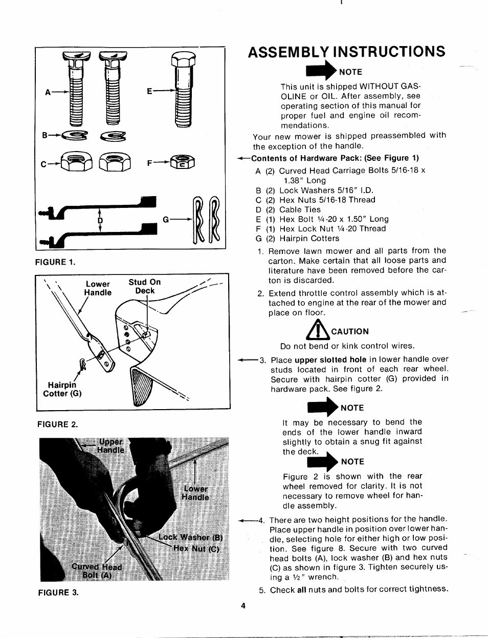 Assembly instructions, Note, Caution | MTD 112-112-033 User Manual | Page 4 / 12