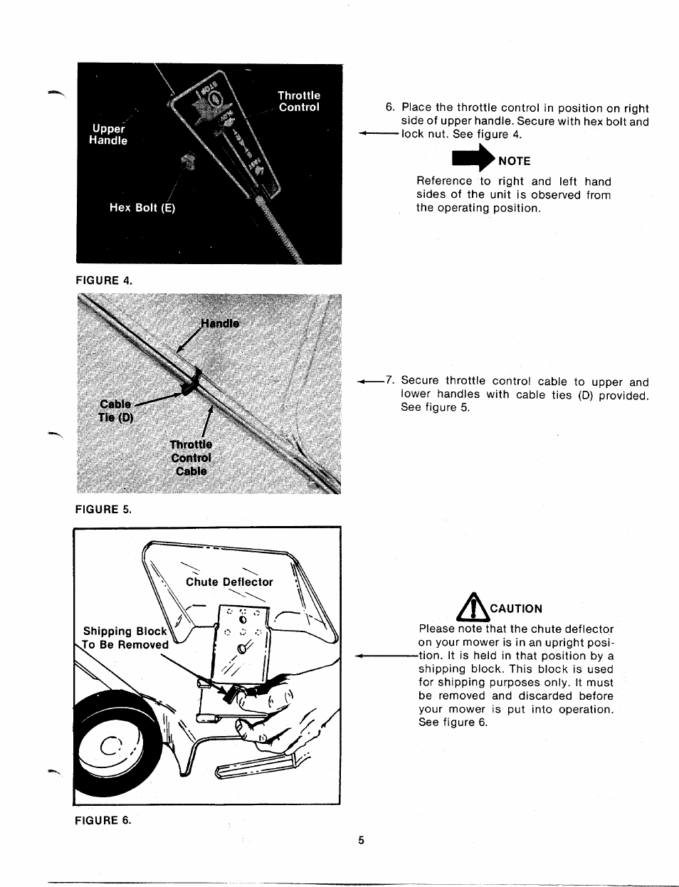 Upper, Throttle, Hex bolt (e) | Note, Caution | MTD 112-112-033 User Manual | Page 5 / 12