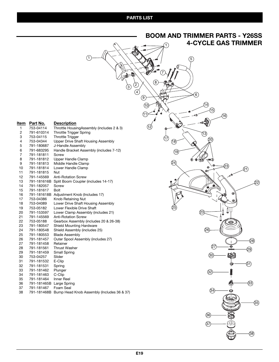 Boom and trimmer parts - y26ss 4-cycle gas trimmer | MTD Y26SS User Manual | Page 55 / 56