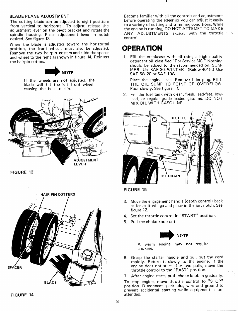 Blade plane adjustment, Operation | MTD 24604C User Manual | Page 8 / 14