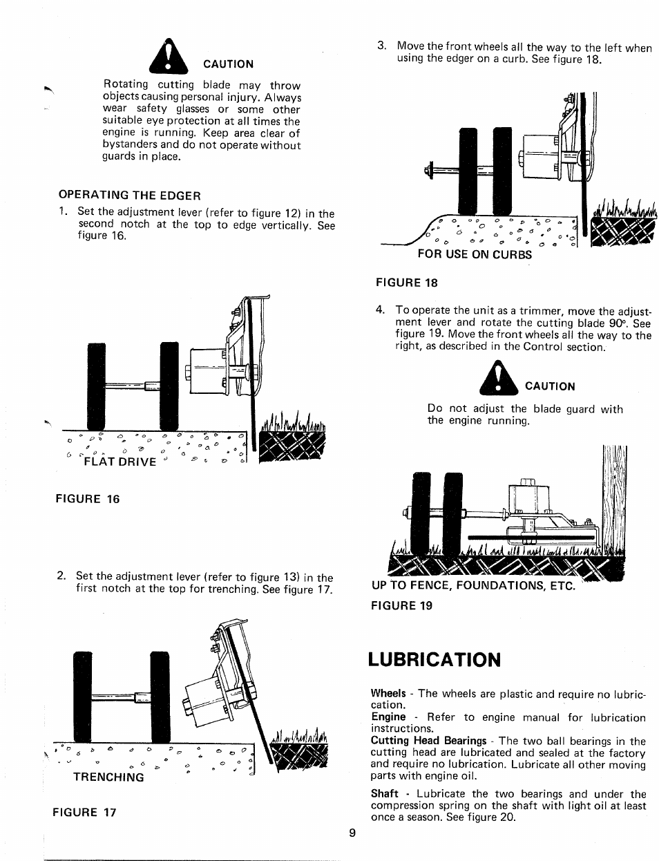 Caution, Operating the edger, Lubrication | MTD 24604C User Manual | Page 9 / 14