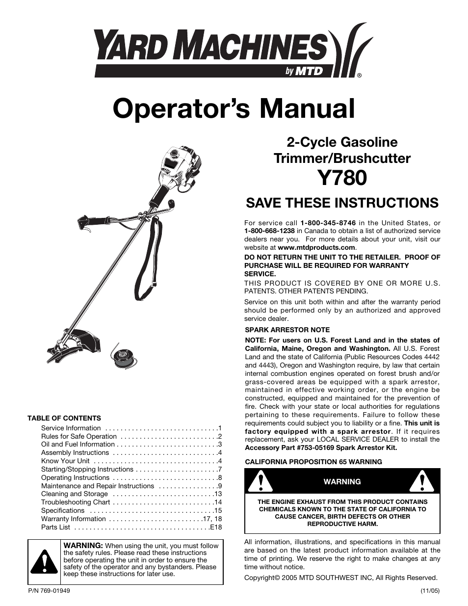 MTD Y780 User Manual | 56 pages