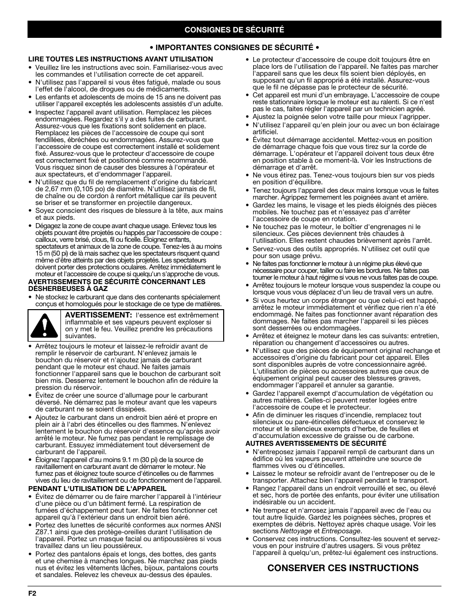 Conserver ces instructions | MTD CC4125 / CC4175 User Manual | Page 18 / 48