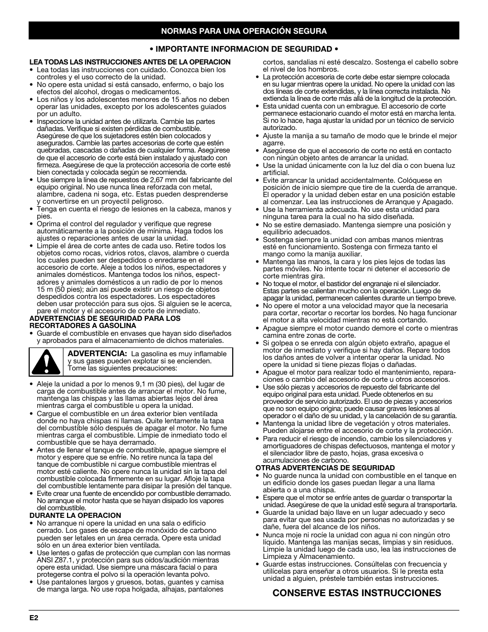 Conserve estas instrucciones | MTD CC4125 / CC4175 User Manual | Page 34 / 48