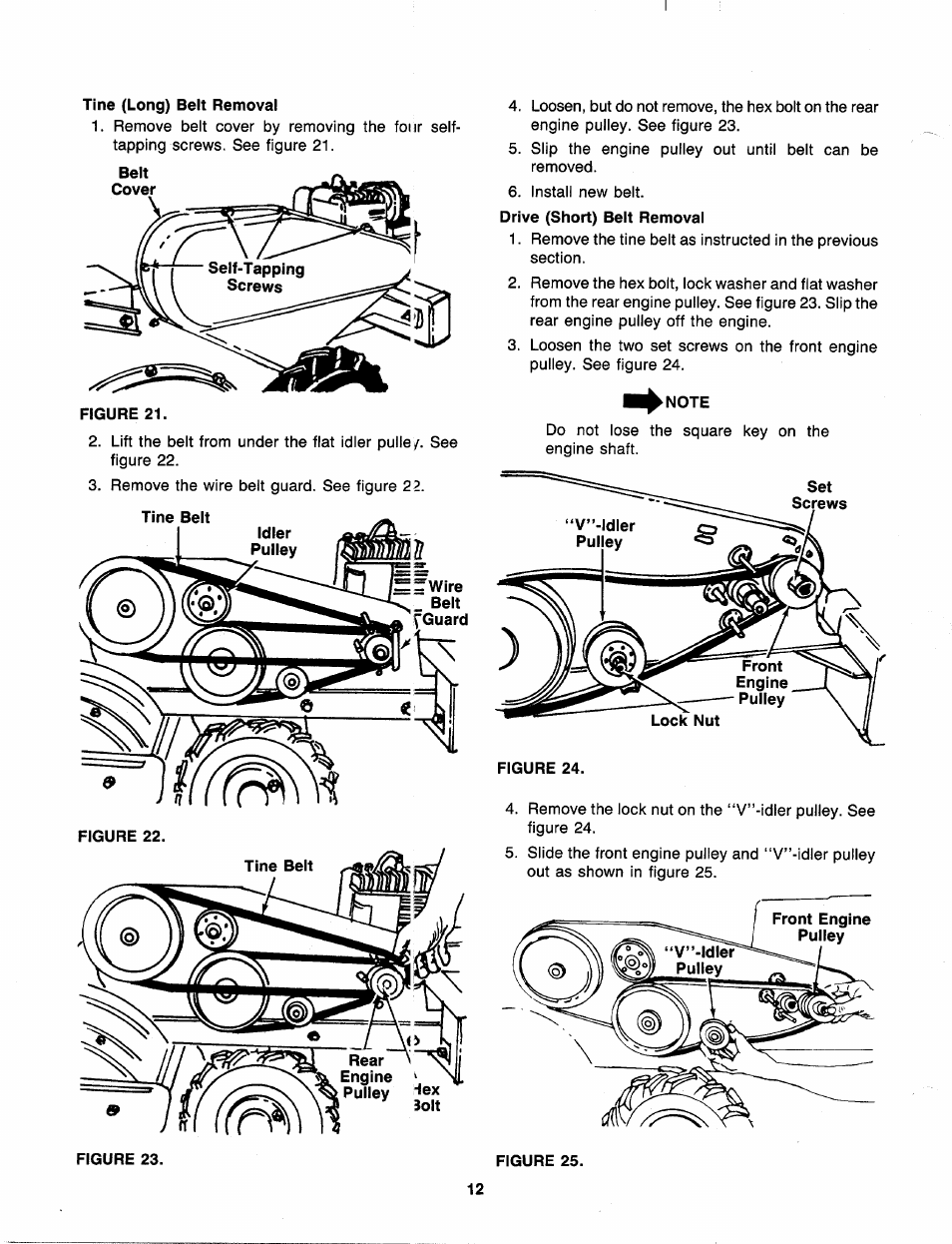 Tine (long) belt removal, Note | MTD 218-402-000 User Manual | Page 12 / 23