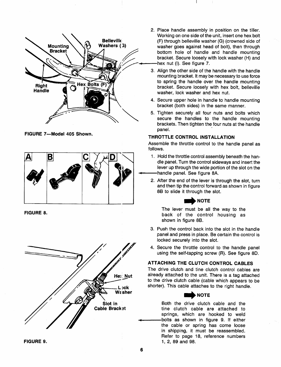 Throttle control installation, Note, Attaching the clutch control cables | MTD 218-402-000 User Manual | Page 6 / 23