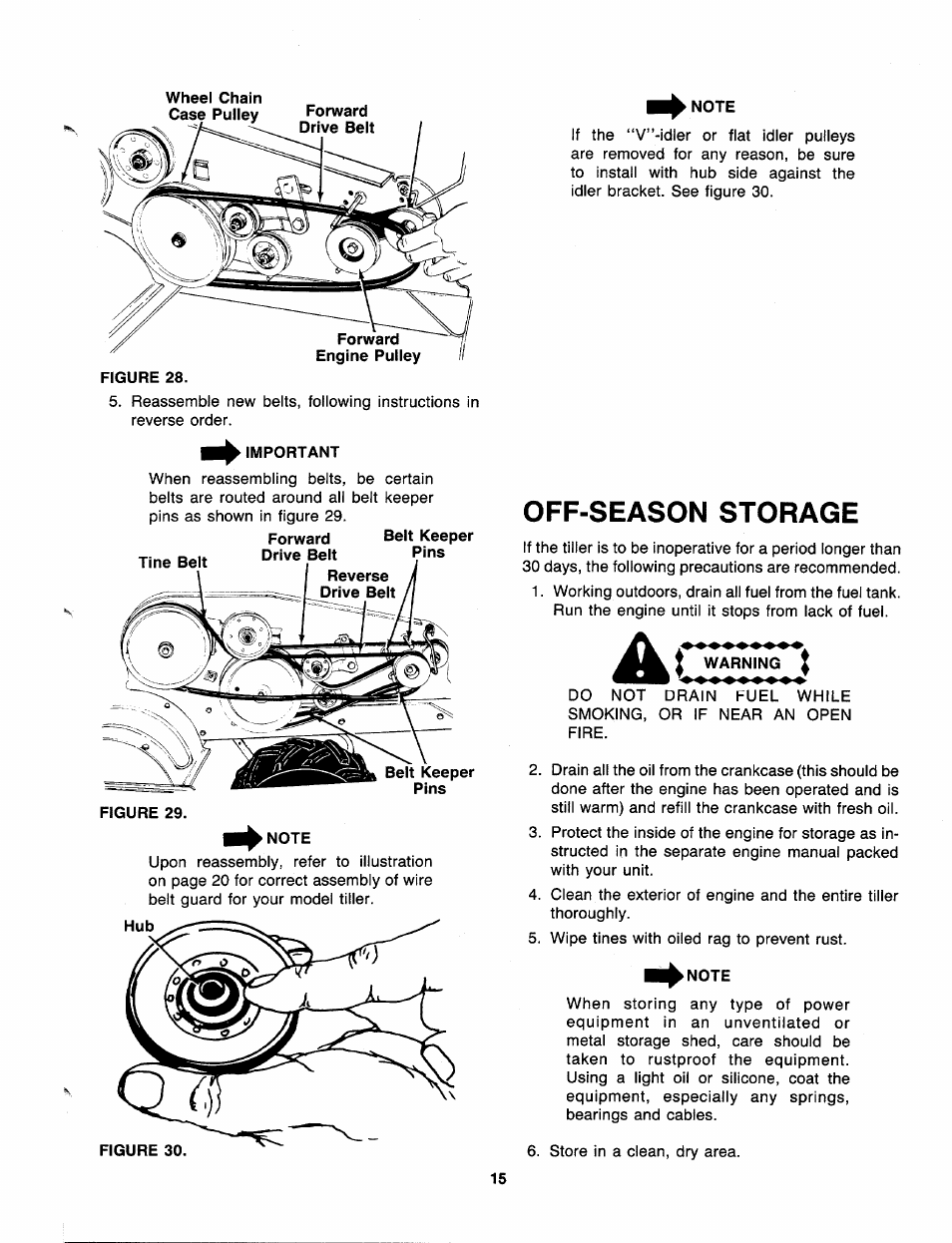 Important, Note, Off-season storage | Warning | MTD 219-406-000 User Manual | Page 15 / 24