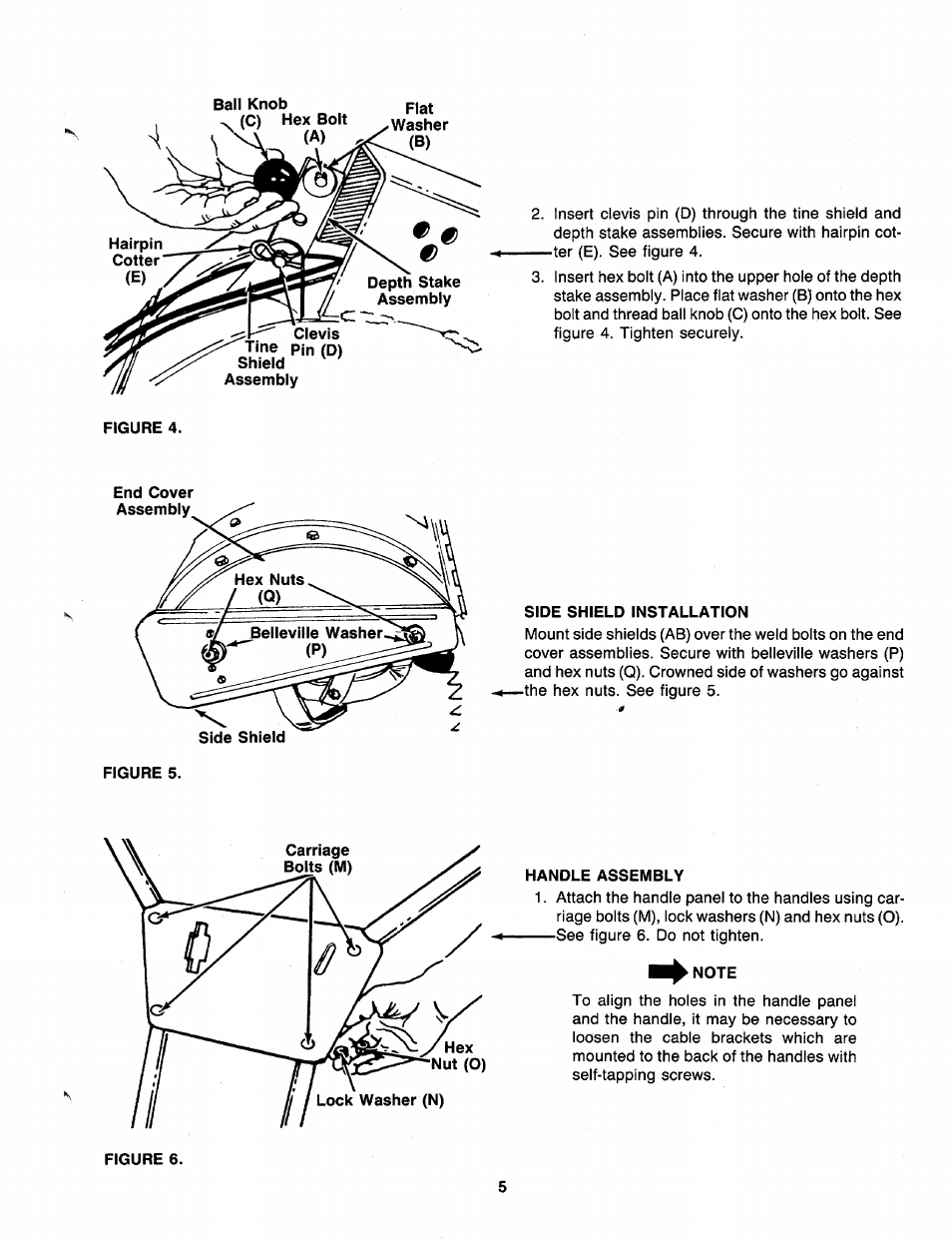 Side shield installation, Handle assembly, Note | MTD 219-406-000 User Manual | Page 5 / 24
