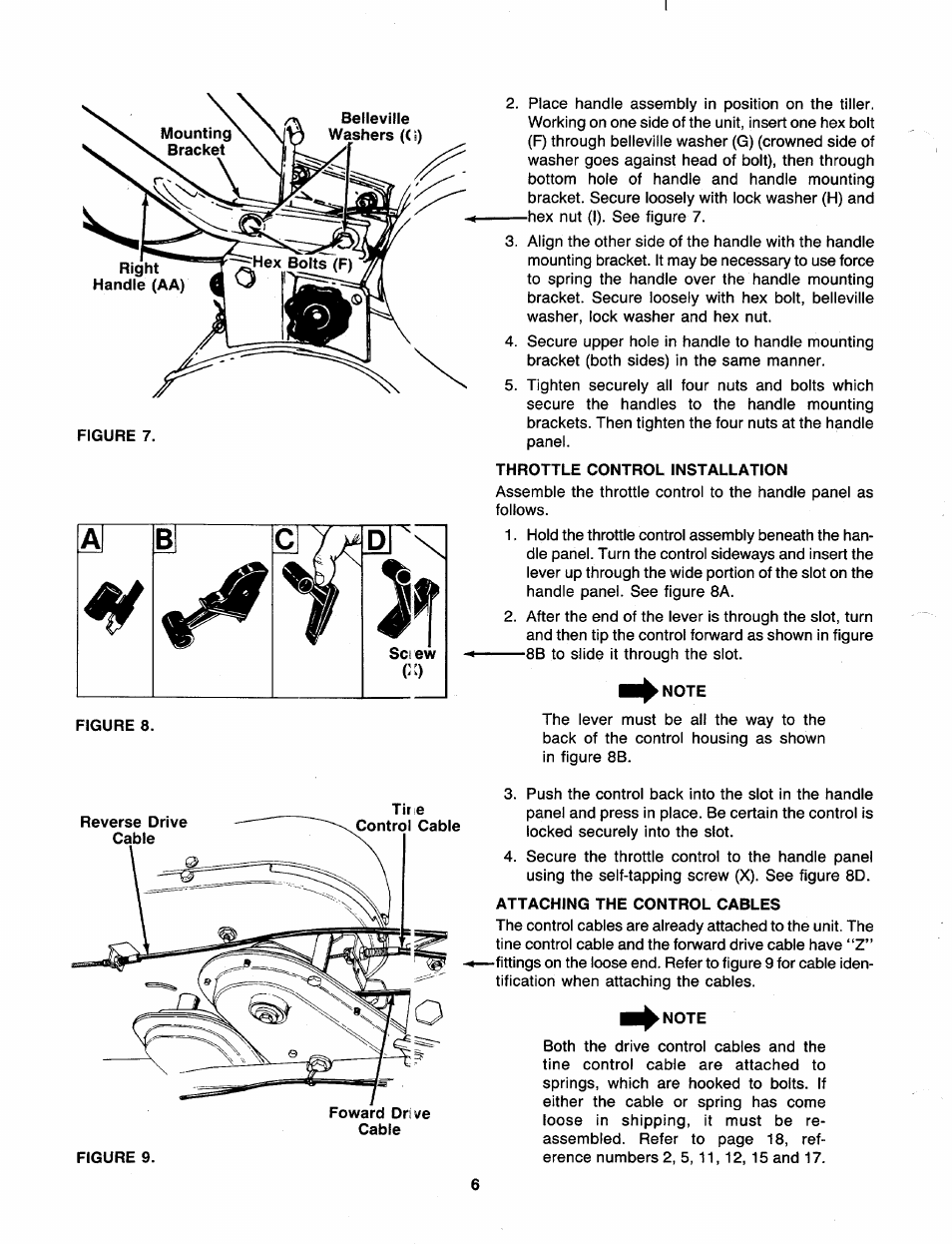 Throttle control installation, Note, Attaching the control cables | MTD 219-406-000 User Manual | Page 6 / 24