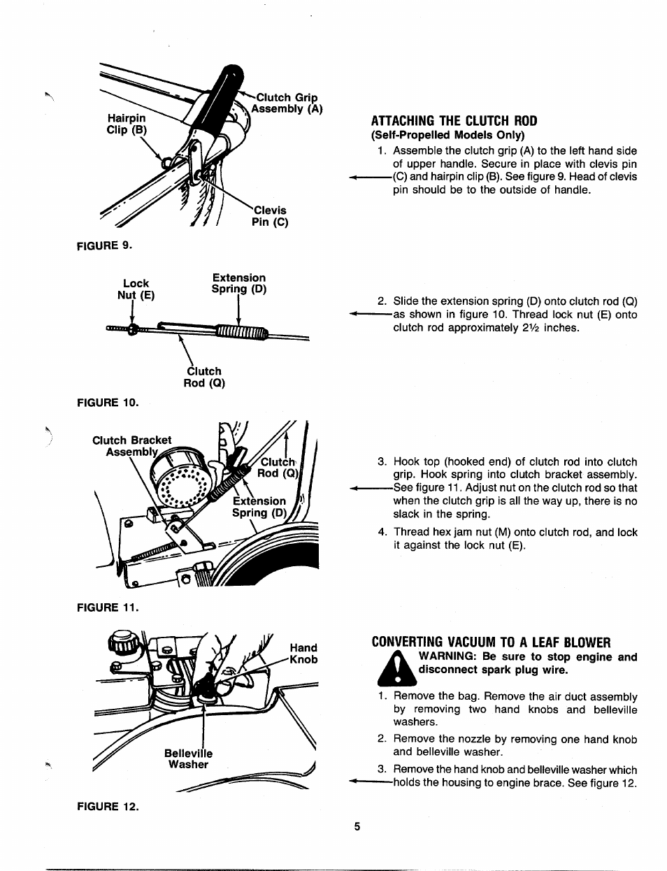 Attaching the clutch rod, Converting vacuum to a leaf blower | MTD 241-675-000 User Manual | Page 5 / 12