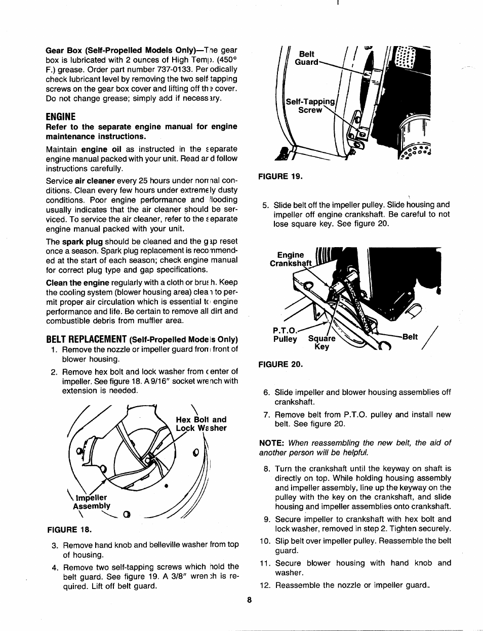 Engine, Figure 20, Belt replacement | MTD 241-675-000 User Manual | Page 8 / 12