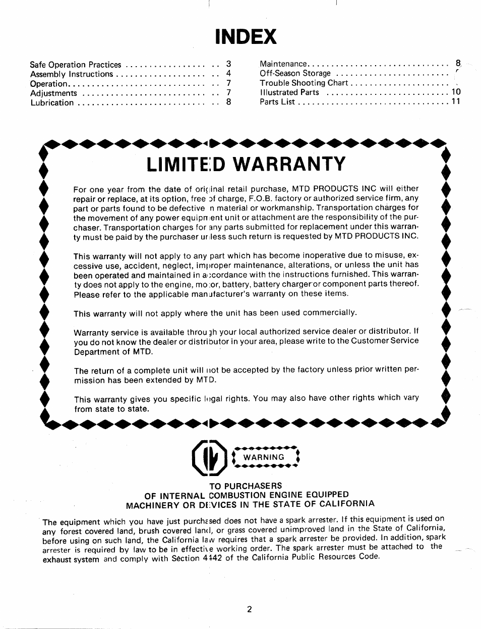 Index | MTD 24596L User Manual | Page 2 / 12