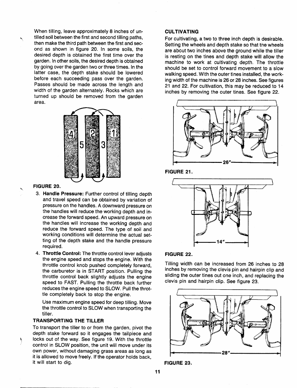 Transporting the tiller, Cultivating | MTD 219-381-000 User Manual | Page 11 / 24