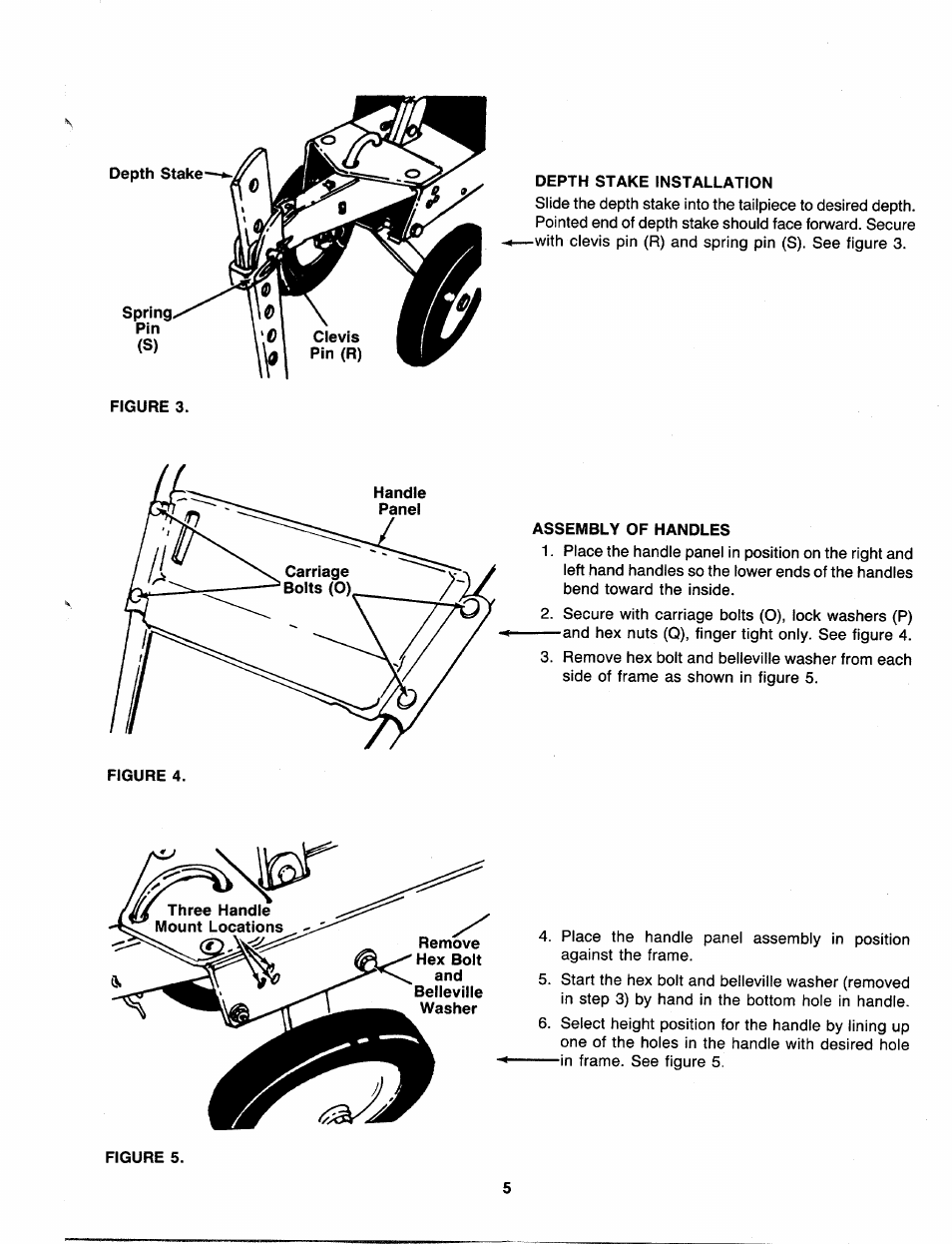 Depth stake installation, Assembly of handles | MTD 219-381-000 User Manual | Page 5 / 24