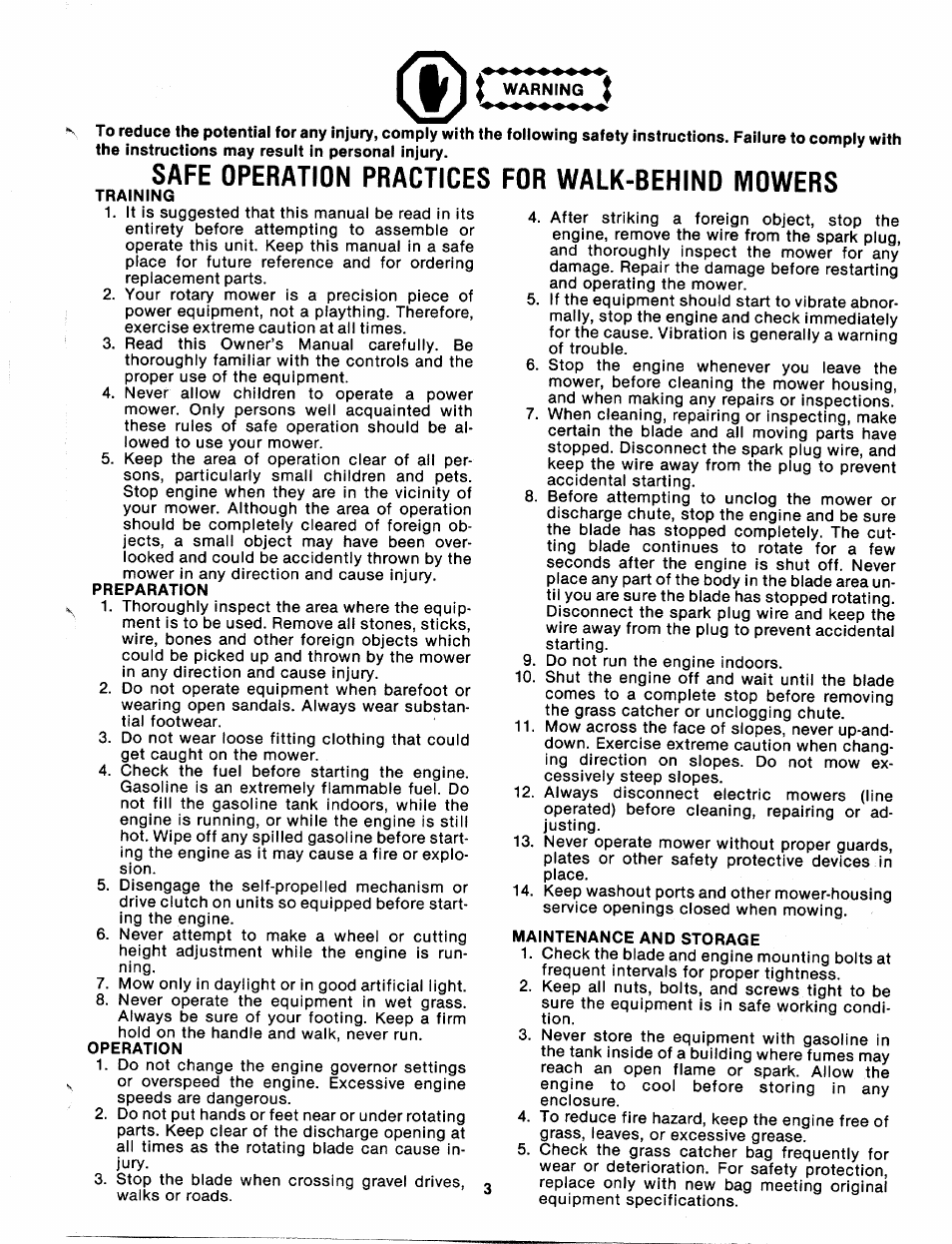 Safe operation practices for walk-behind mowers | MTD 112-020A User Manual | Page 3 / 12