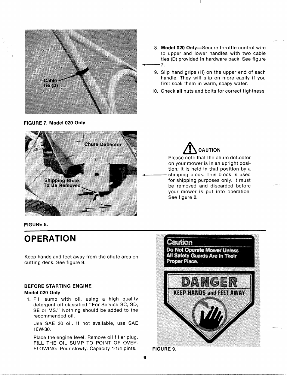 Caution, Figure 8, Operation | Before starting engine model 020 only | MTD 112-020A User Manual | Page 6 / 12