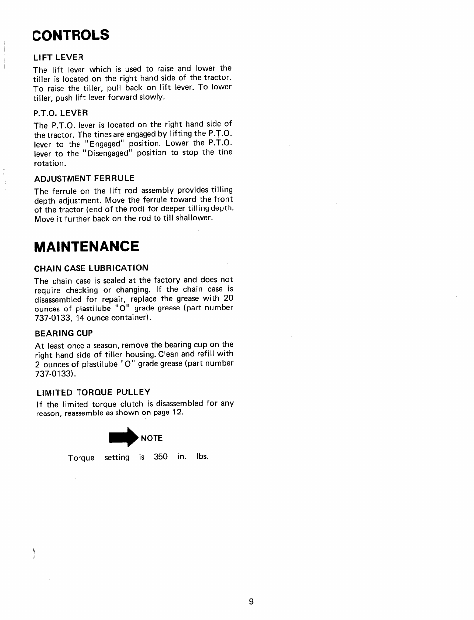 Controls, Maintenance | MTD 195-746-000 User Manual | Page 9 / 16