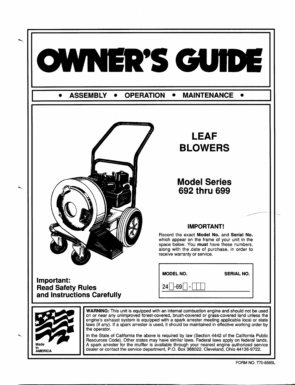 MTD 692 thru 699 User Manual | 8 pages