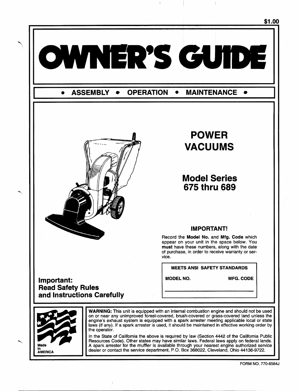 MTD 675 thru 689 User Manual | 12 pages