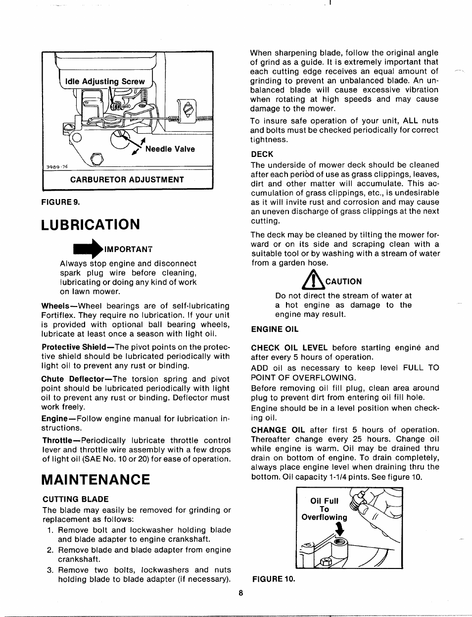 Lubrication, Maintenance | MTD 110-112A User Manual | Page 8 / 14