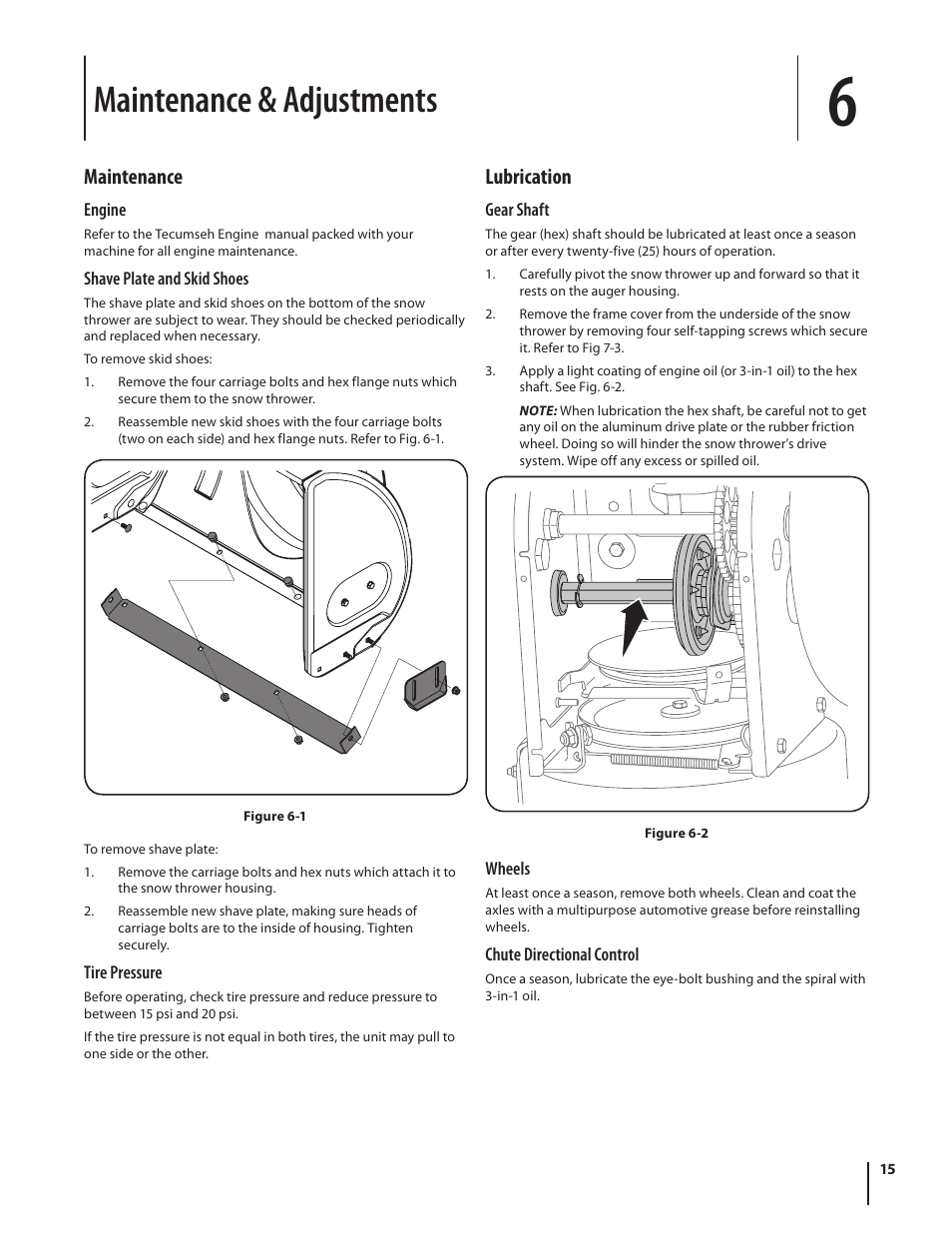 Maintenance & adjustments, Maintenance, Lubrication | MTD H Style 600 Series User Manual | Page 15 / 24