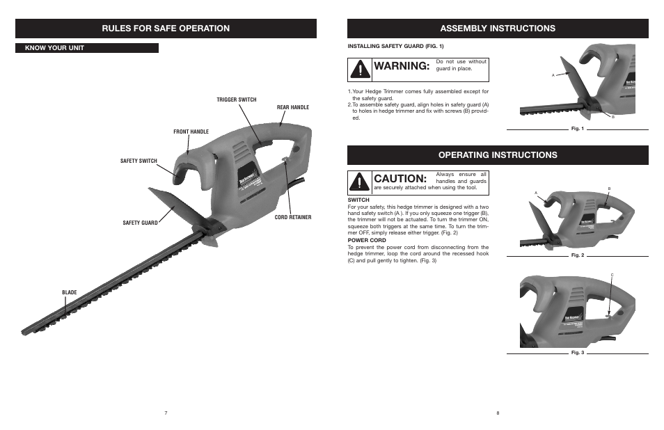 Warning, Caution, Rules for safe operation assembly instructions | Operating instructions | MTD 22K User Manual | Page 8 / 44