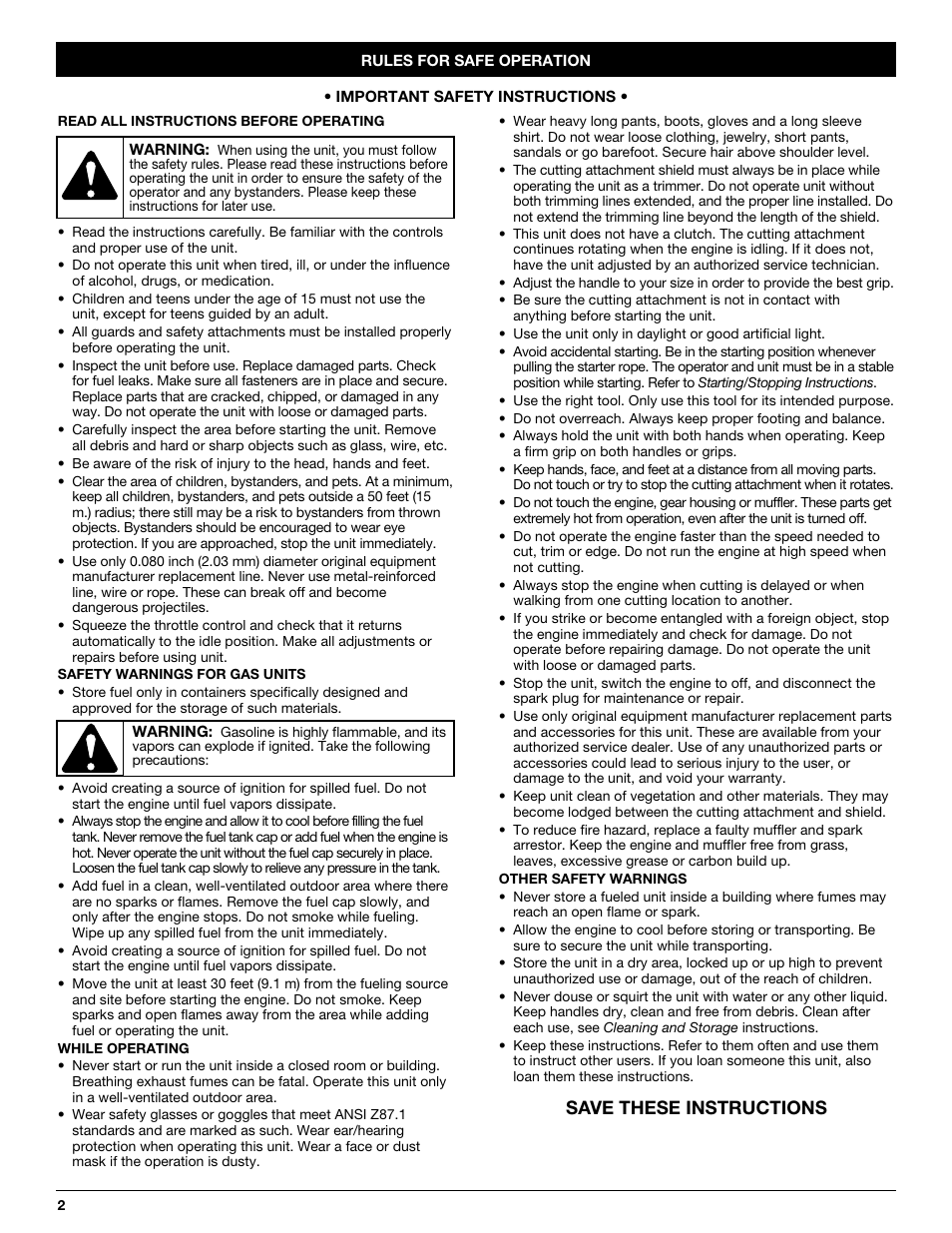 Save these instructions | MTD CC4105 User Manual | Page 2 / 56