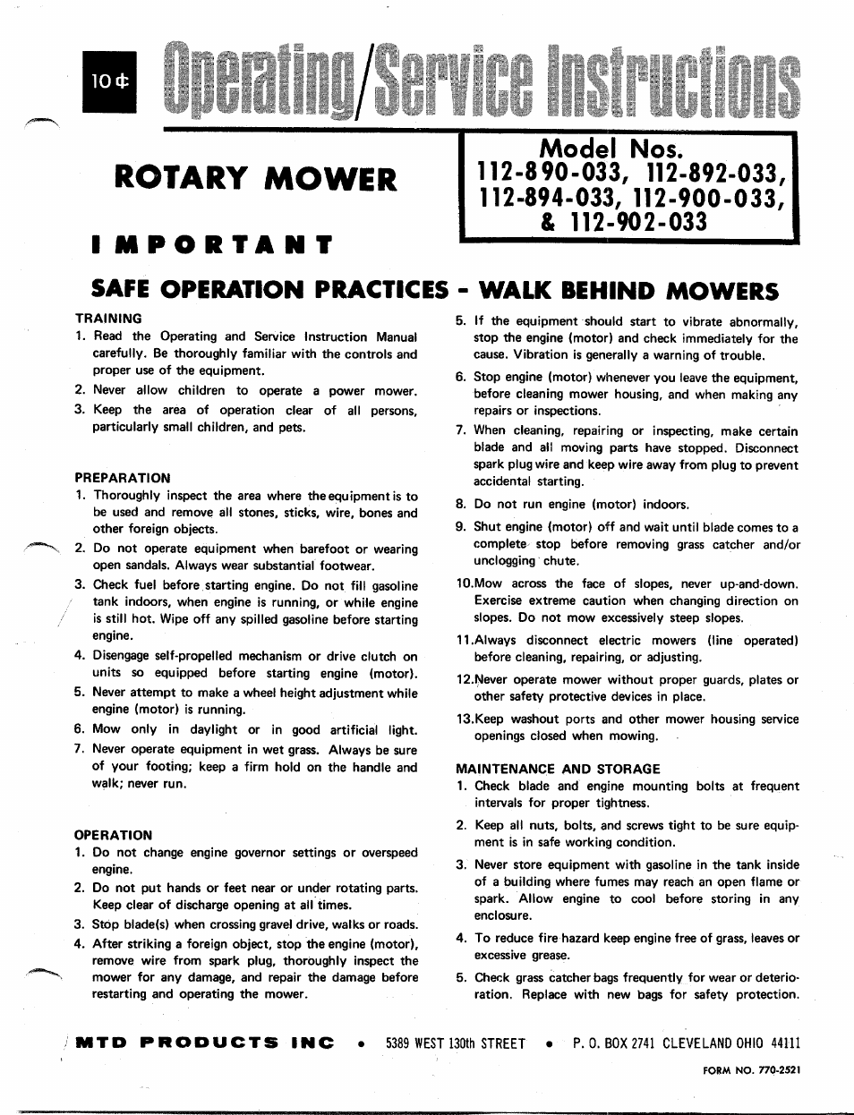 MTD 112-894-033 User Manual | 7 pages